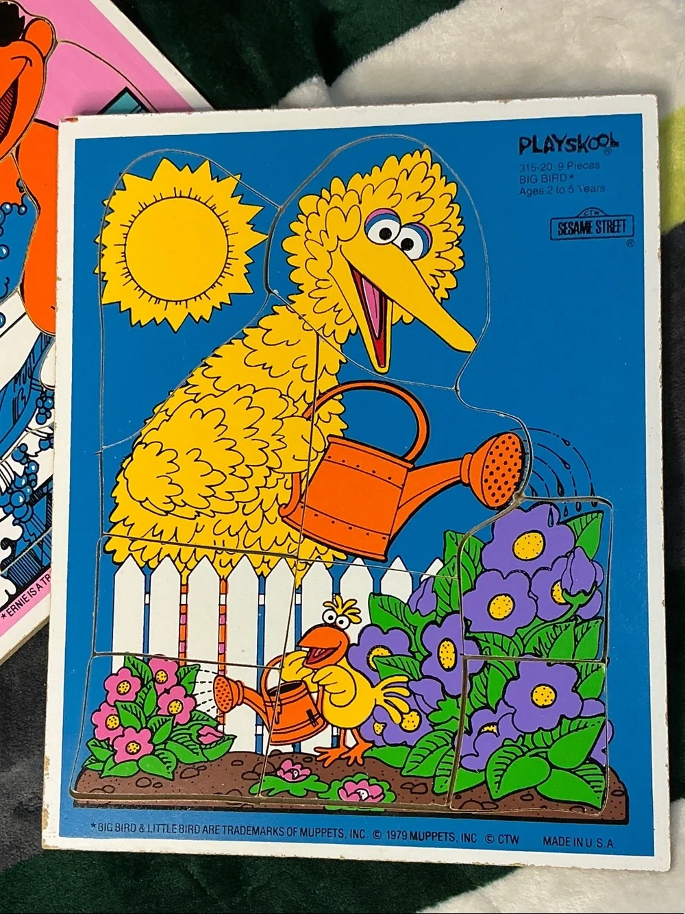 Vintage Playskool Sesame Street Puzzle - Big Bird Blue & Ernie Pink Wood Puzzles